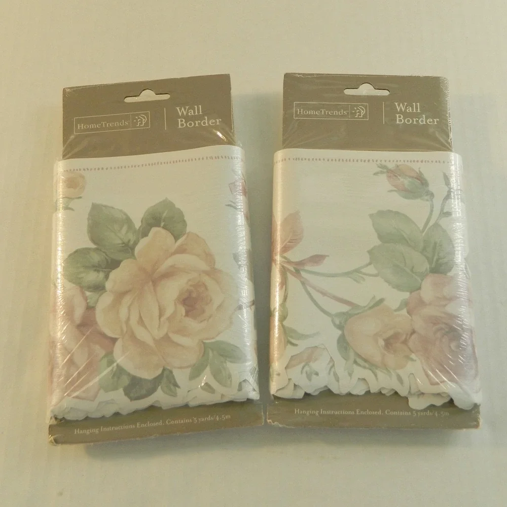 HomeTrends Wall Border Cottage 5yd x 6.5in Linen Rose Pink Floral Scalloped 2pk
